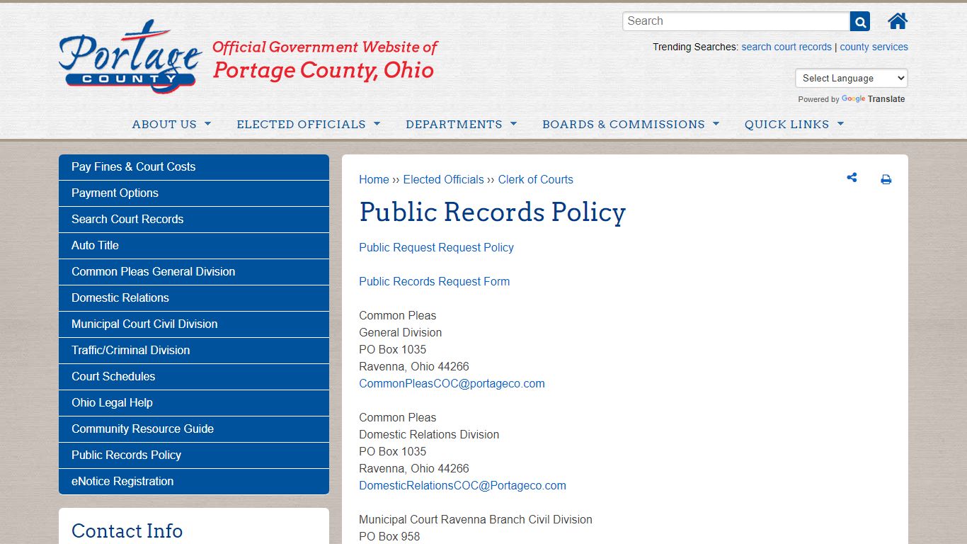 Public Records Policy | Portage County OH